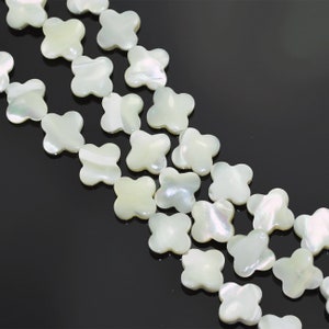 Cream ivory white sea shell mother of pearl beads for jewellery making Clover 12mm