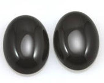 Oval Natural Black Onyx Semi-precious Gemstone Cabochon Beads