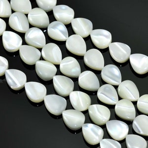 Cream ivory white sea shell mother of pearl beads for jewellery making Flat Teardrop 6x8mm