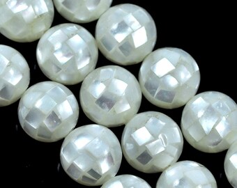 Boules de mosaïque ivoire, perles de 10mm, coquillage blanc/fabrication de bijoux en nacre