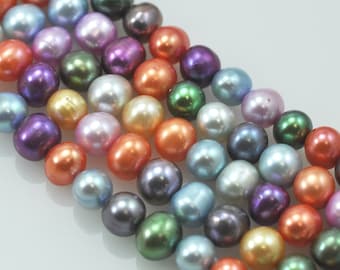 Multi-coloured Mixed Near Round Genuine Freshwater Pearls for Jewellery Making 7-8mm