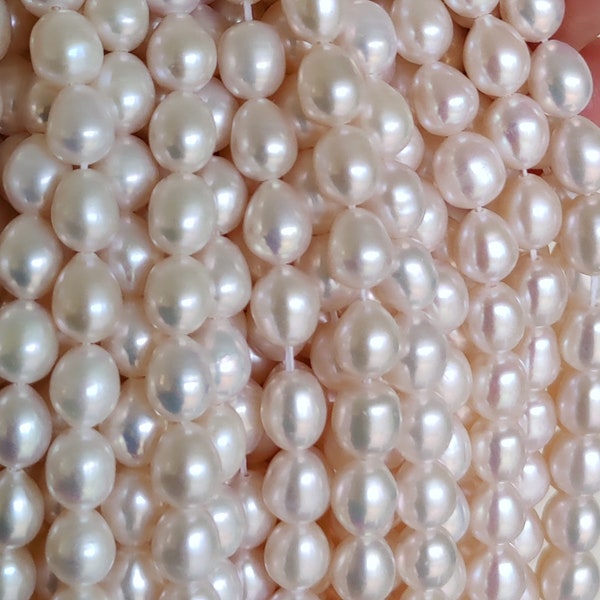 Ivory White Rice Oval Teardrop Freshwater Pearls Beads AA for Jewellery Making Craft