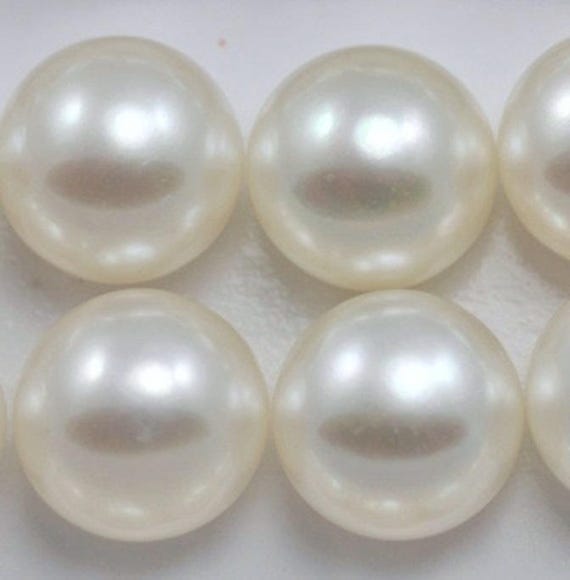 2x Ivory White Teardrop Oval Rice Half-drilled Freshwater Pearls