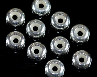 Véritables perles d’espacement Rondelle rondelle en argent sterling 925 6 mm ou 7 mm