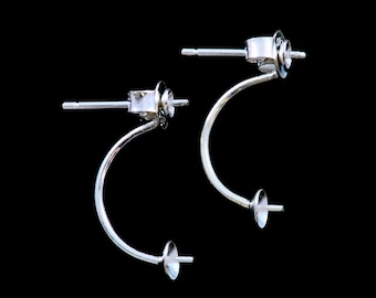 Curved Double Earring Posts 925 Sterling Silver Bowl Stud Findings for Jewellery Making Craft