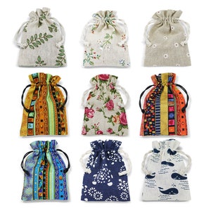 Pochettes cadeaux en coton lin 8 cm x 10 cm, Petites pochettes à bijoux avec cordon