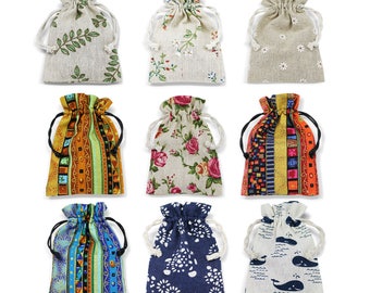 12 cm x 17 cm cotton linen gift bags / drawstring jewellery pouches Eco-friendly