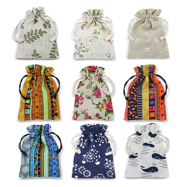 12 cm x 17 cm cotton linen gift bags / drawstring jewellery pouches Eco-friendly