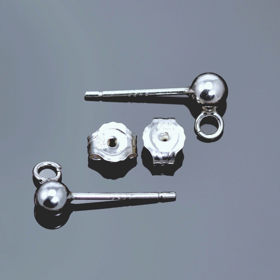 Solid 925 Sterling Silver Ball Earring Posts and Backs Findings for
