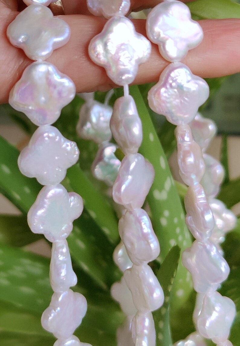 Perles de mariée d'eau douce trèfle blanc pour fabrication de bijoux 11-12 mm image 3