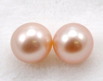 2x Undrilled Lavender Peach or Dusty Pink Round  Freshwater Pearls No Hole AAA