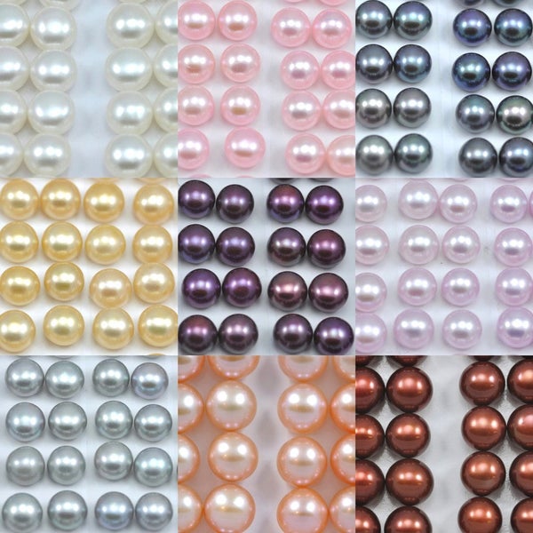 Pearls button Half drilled 7mm Various colours  Freshwater Pearls for Jewellery Making / Earrings Studs AAA