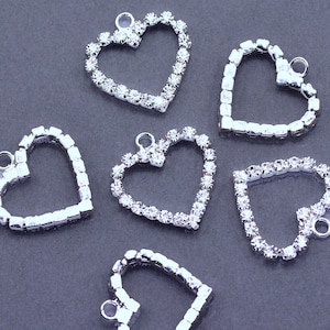Strass Diamante Silber Tone Herz Anhänger Charms Hochzeit Verschönerung x 10