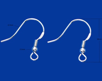 925 Sterling silver Earring Hooks - Silver Ear Wires - Jewelry Supply Findings - Ball Coil Shepherd Fish Hook Nickel Free