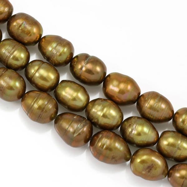 10 - 11 mm Brown Bronze Large chunky ringed oval rice freshwater pearl beads for Jewellery making