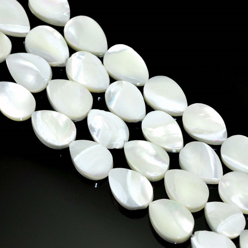 Cream ivory white sea shell mother of pearl beads for jewellery making Flat Teardrop 8x12mm
