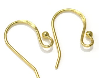 Earring Hooks ,  Gold Vermeil Genuine Solid Sterling Silver 925 , Jewellery Findings