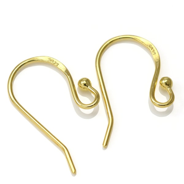 Earring Hooks ,  Gold Vermeil Genuine Solid Sterling Silver 925 , Jewellery Findings