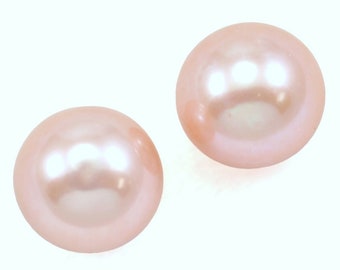 1 Pair Half-drilled Lavender Peach or Dusty Pink Round  Freshwater Pearls AAA- For making earrings or pendants