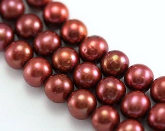 10-11mm Terracotta Red Near Round Freshwater Pearls Beads for Jewellery Making
