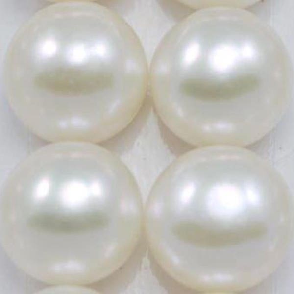 Bouton ivoire semi-percé, vraies perles d'eau douce blanches, fond plat pour boucles d'oreilles AAA 4 à 11 mm