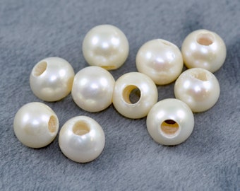 Perlas de agua dulce casi redondas, blancas, con agujero grande de 3 mm, para fabricación de joyas, 8-9 mm