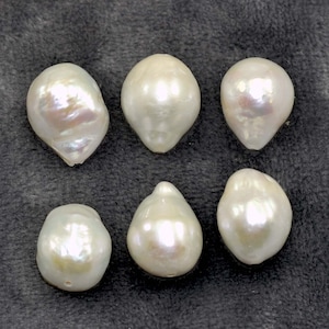 White Large Nucleated Edison Teardrop Genuine Freshwater Pearls for Making Earrings 9-10 mm x6pcs