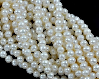 Ivory White Near Round Freshwater Pearls Loose Beads for Jewellery Making