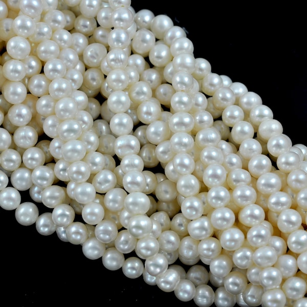 Ivory White Near Round Freshwater Pearls Loose Beads for Jewellery Making