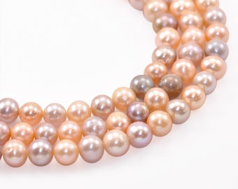 7 mm Dusty Pink Peach Mixed Natural Colours Near Round Freshwater Pearls Beads