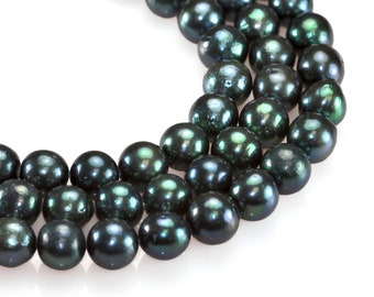 10-12 mm Dark Green Large Nucleated Edison Round Genuine Freshwater Pearls