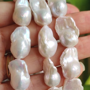 Large Baroque Freshwater Loose Pearls White Genuine Nucleated Fireball for Jewellery Making A