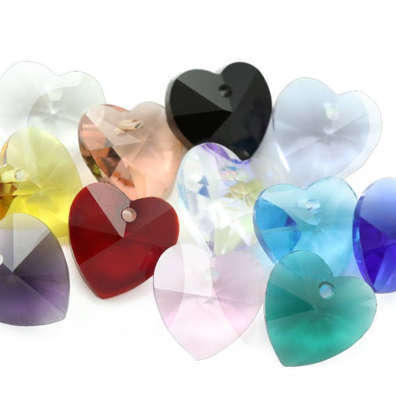 100pc 14mm Charms Heart Faceted Crystal Glass Loose Spacer Beads Jewelry Pendant 