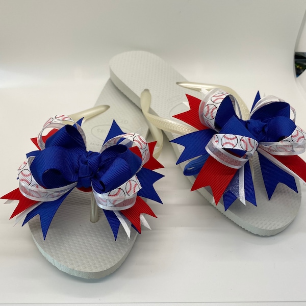 Boutique Bows for Flip Flops *Baseball Sports* Red, White, and Blue