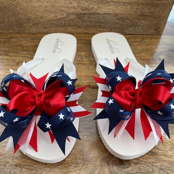 Boutique Bows for Flip Flops Patriotic (Red, White, and Blue) Memorial Day July 4th