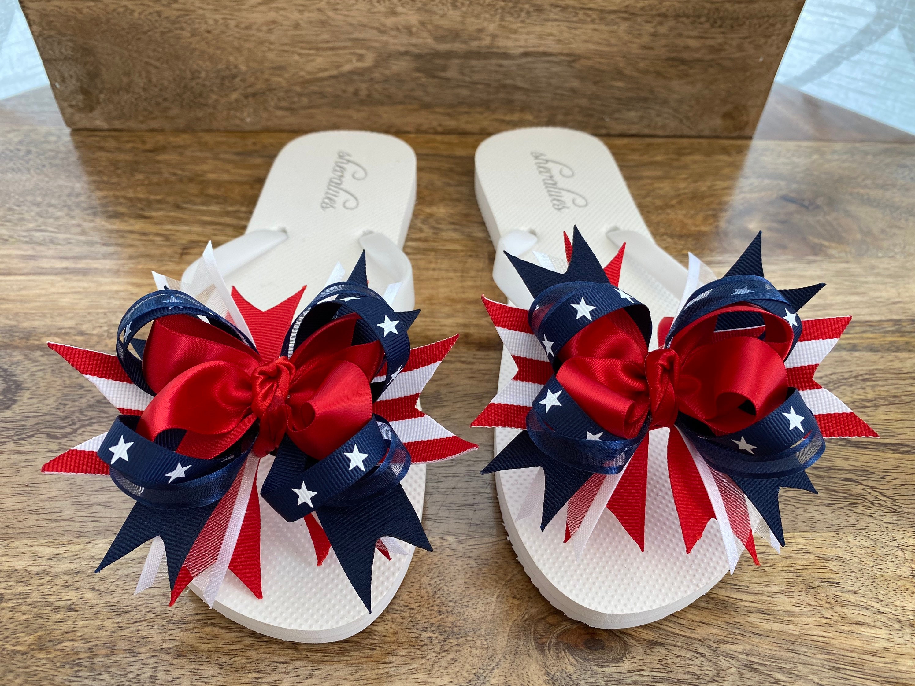 Boutique Flip Flop Bows | Detachable Add-On:  Patriotic (Red, White, and Blue) Memorial Day July 4th Labor Day