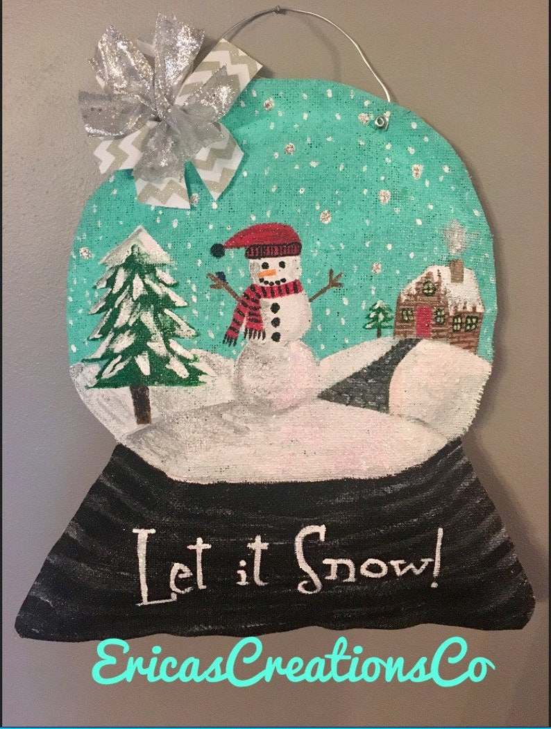 Winter Snowglobe Burlap Door Hanger Etsy