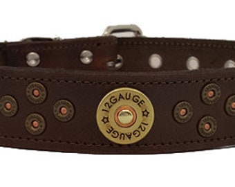 Shotgun Shell Leather Dog Collar Made In The USA, highest quality, best price, Free Shipping