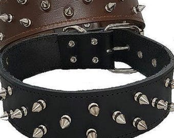 haoyueer Spiked Studded Lederen Halsband Ketting Lijn Combo Set voor Medium Large Pitbull. Cane Corso. Rottweiler. Bully. Amstaff (M, Hot Pink