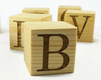 Personalized Wood Blocks. 2 inch cubes. Wooden letter blocks. Rustic Country Wedding decor. Laser engraved blocks.