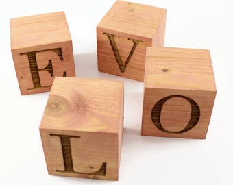 Personalized Wood Blocks. 2 inch cubes. Wooden letter blocks. Rustic Country Wedding decor. Laser engraved blocks. Pink blocks