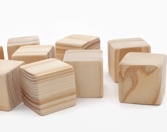 Set of 10 pine wooden blocks | 1 1/2 inch | 4 cm | Unfinished wood blocks | Blocks with extra sanded corners| Square blocks | Wooden cubes