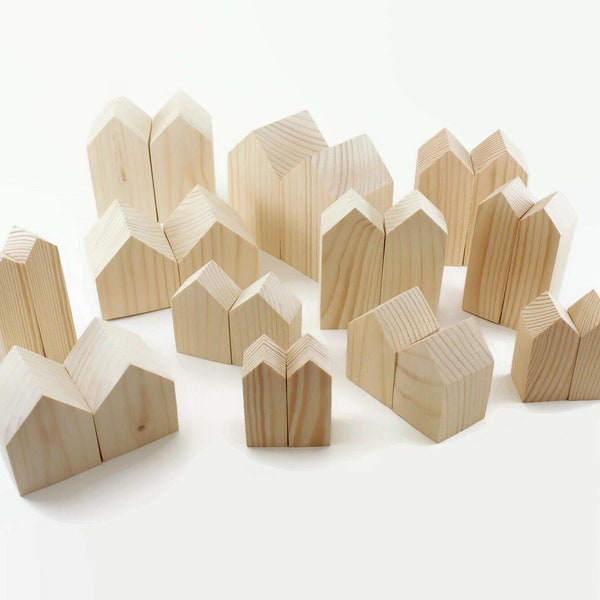 Set di 24 case di legno. Case di legno incompiute. Case per la pittura artigianale da colorare. Lotto case in legno