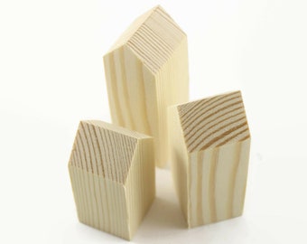 Set of 3 tiny wooden houses. Unfinished wood house. Small natural crafts. supplies for painting decorating