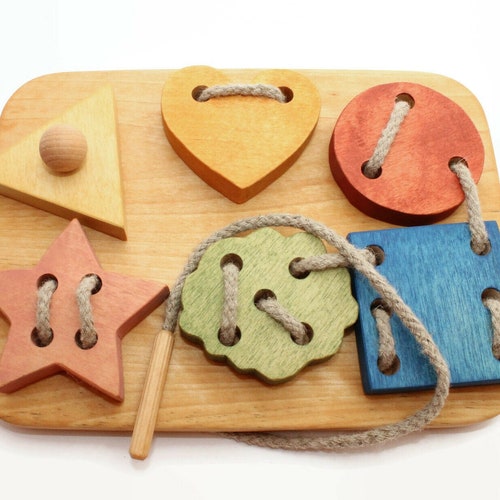 Wooden Lacing Toy Cloud Toys Montessori Materials Etsy