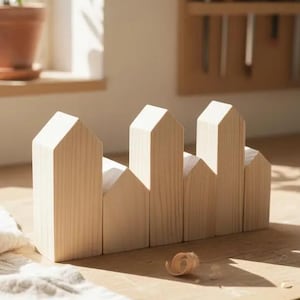 Set van 6 houten huizen. Onafgewerkt houten huis. voor knutselen schilderen kleuren. ongekleurde, ongeverfde benodigdheden