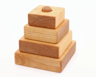 Wooden pyramid | Square stacking toy | Natural | Learning toy | Stacking pyramid | Square stacker | Motor skills | Birthday gift