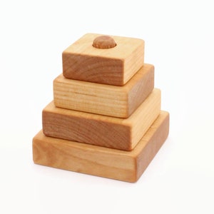 Wooden pyramid | Square stacking toy | Natural | Learning toy | Stacking pyramid | Square stacker | Motor skills | Birthday gift