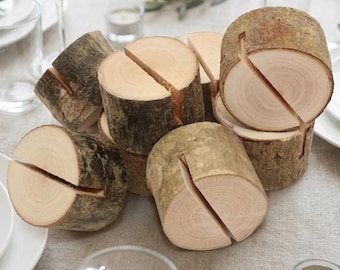 Set of 60 Natural Wood Table Card Stands | Rustic Event Decor | Wooden Number Holders | Organic Log-Style Display Pieces
