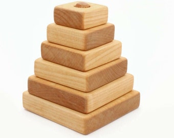 Wooden Pyramid Square Stacking Toy Colourful Learning | Etsy